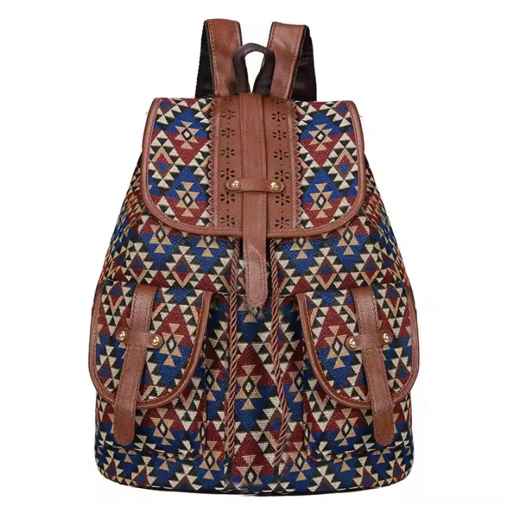 Mochila ligera con cordón de moda, mochila informal de lona Multicolor para mujer, mochila pequeña de moda para mujer - 1