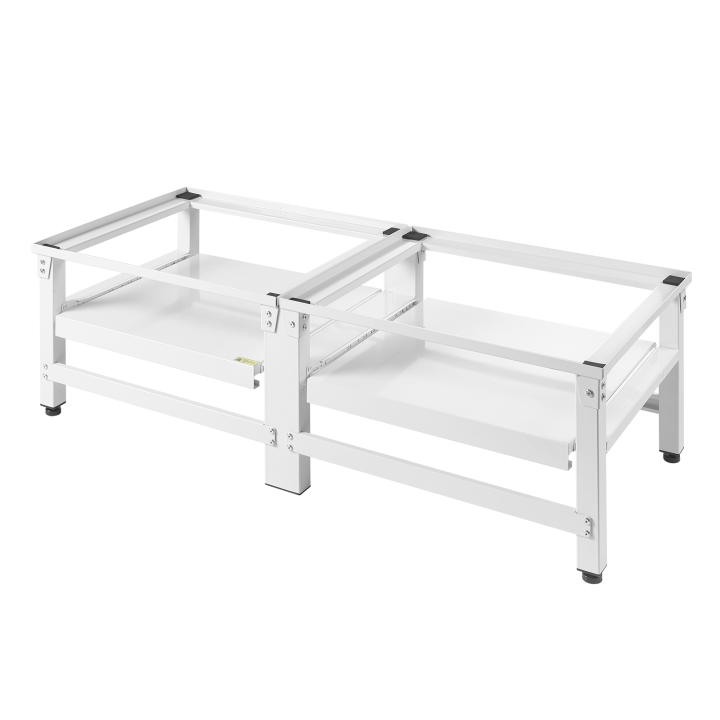 SucceBuy Pedestal para lavadora, 35,56 cm de altura, soportes para lavadora y secadora con bandeja extraíble, capacidad de carga de 317,51 kg, patas antideslizantes, construcción de acero duradera, compatibilidad universal, color blanco, juego de 2