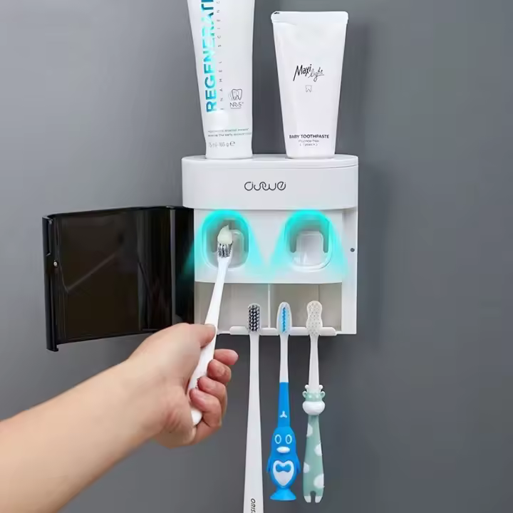 Soporte magnético para cepillo de dientes, dispensador automático de pasta de dientes montado en la pared, accesorios de baño - 1