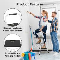 Escaleras Plegables de 3 Escalones, Capacidad de 272KG con Pedales Antideslizantes Anchos, Taburete Escaleras de Mano de Acero, Manubrio de Esponja, Uso en Interiores y Exteriores, Negro - details 25