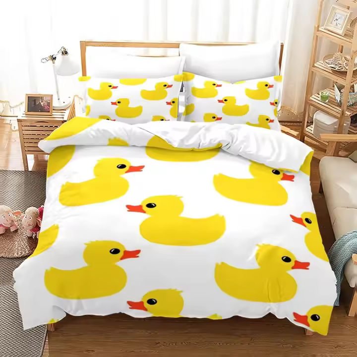 Juego de cama de pato amarillo, juego de funda nórdica para dormitorio de niños adultos, estampado 3D - 1