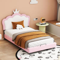 Marco de Cama para Niños 90*200cm con Base de Rebanado y Almohadilla Diseño de Corona Rosa - details 4