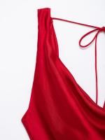2025 verano nueva ropa de mujer textura de satén de seda vestido de tirantes largo vestido de fiesta con cuello en V para mujer - details 3