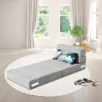 70 x 190 cm Sillón Cama Plegable, Sofá Cama Plegable con Espuma de Memoria y Almohada, Colchón de Suelo para Yoga, Oficina, Salón, Futon Sofá Cama Portada Lavable Unos, Gris Claro - details 6