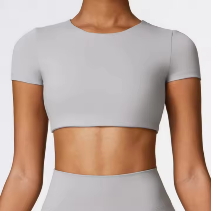Top de Yoga de manga corta para mujer, Sujetador deportivo de alta elasticidad, ropa deportiva para gimnasio y Fitness - 1