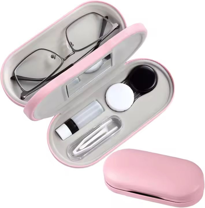 Estuche para lentes de contacto, gafas y estuche de contacto 2 en 1 de doble cara, Kit de estuche de contacto para ojos portátil, vibrante y elegante - 1