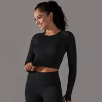 -Top Camisa deportiva de yoga de manga larga a rayas para mujer, sin costuras, que absorbe la humedad - details 14