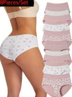 Paquete de 8 bragas elegantes para mujer, cintura baja, transpirables, elásticas y sexys con estampado geométrico. - details 4