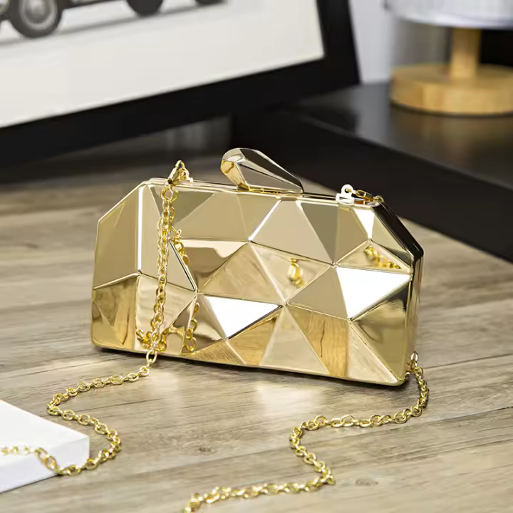 Bolso de noche geométrico con caja de acrílico dorado para mujer, bolsa de mano con cadena elegante, bolso de hombro para fiesta, boda, citas y fiesta - 1