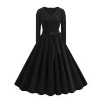 Elegante Vestido de Olla Swing de Longitud Media de Invierno Estilo Retro con Cuello en V - details 21