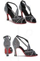 Zapatos de baile latino de suela roja para mujer, zapatos de baile de salón de Tango, tacón cubano, zapatos de boda con diamantes de imitación, sandalias para mujer - details 16