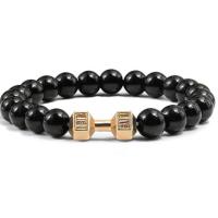 Brazalete Vintage para hombre, colgante con mancuerna de cuentas de piedra Natural, pulsera de hilo elástico para regalo de amigo, superventas - details 4