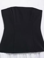 TRAFZA, vestido largo estilo vacaciones de verano para mujer, vestido negro blanco sin tirantes con cremallera, vestidos ajustados elegantes de nueva moda para mujer - details 6