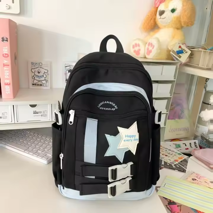 Mochila de nylon para estudiantes de secundaria y universitaria Ligera y dulce - 1
