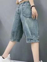 Pantalones Cortos de Denim para Mujer Primavera/Verano 2024 Ajuste Recto, Largo hasta la Rodilla, Cuidado de Mano, Tejido de Denim de China - details 4
