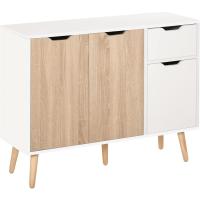 Aparador para Salón con 3 Puertas y Cajón Mueble Auxiliar para Salón Cocina Dormitorio 90x30x72 cm Blanco y Natural - details 0