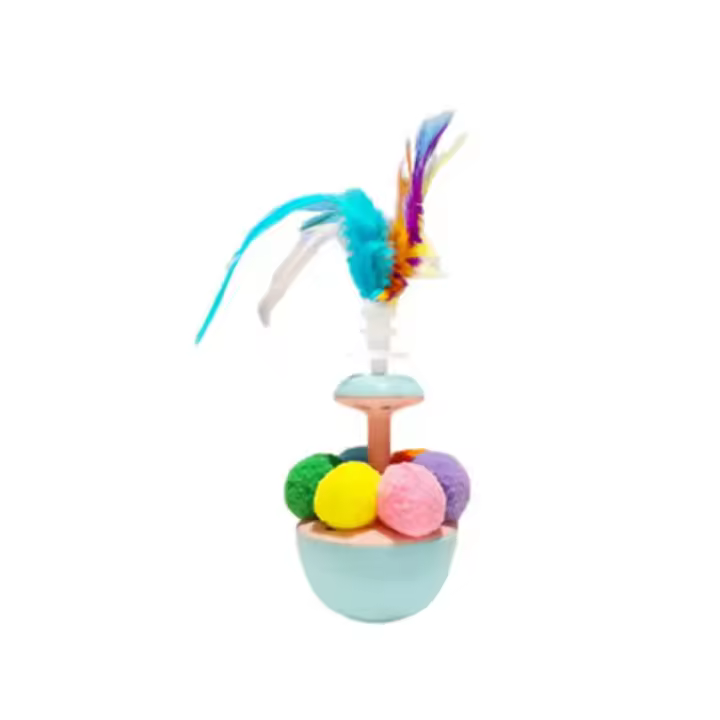 Vaso de juguete interactivo con bolas de peluche de plumas para gatos, vaso interactivo para jugar a solas, juguete interactivo antimordeduras para gatos y gatitos en interiores - 1