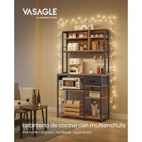 Estantería de Cocina con Multienchufe, Armario de Cocina con Estantes Ajustables, Cajón de Tela, 12 Ganchos, 40 x 100 x 180,4 cm, Estante de Microondas, Marrón Rústico y Negro - details 3