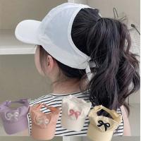 Dulce arco estampado cola de caballo alta niñas sombrero sombreros para el sol gorras de béisbol gorras de viaje ajustables bebés niños gorras con visera sombrero gorra con visera - details 2