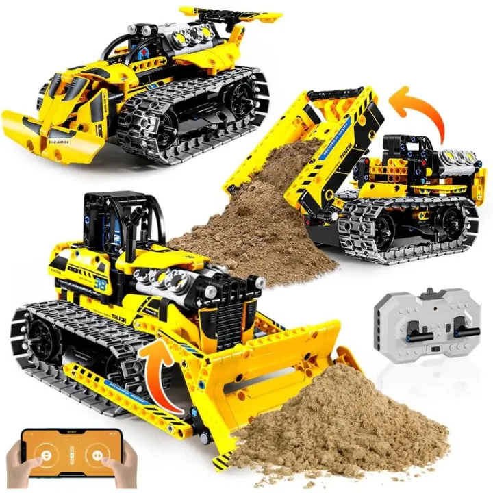 Bulldozer RC 3-en-1 Camión Volquete y Coche de Obra 452 Piezas Juguete de Construcción para Niños de 6 a 12 Años + Control Remoto 2,4 GHz - 1