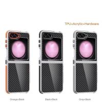 Funda con textura de fibra de carbono para Samsung Galaxy Z Flip 5, botón de Metal, protección trasera transparente - details 0