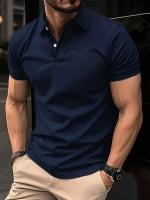 Polo de manga corta para hombre, camisa informal de Color sólido con botones - details 2