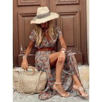 Vestido Maxi Floral Elegante con Cuello en V - Estilo Chic de Verano con Cinturón, Tela Tejida Durable y de Fácil Mantenimiento - details 20