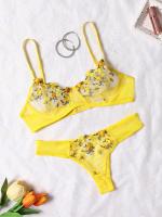 Conjunto de lencería Sexy exótica, sujetador de encaje transparente para mujer, tentación transparente, sujetadores florales bordados, conjuntos de ropa interior Push Up - details 1