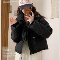 Women short thick cotton padded puffer jacket winter stand collar zipper basic coat outwear - details 5