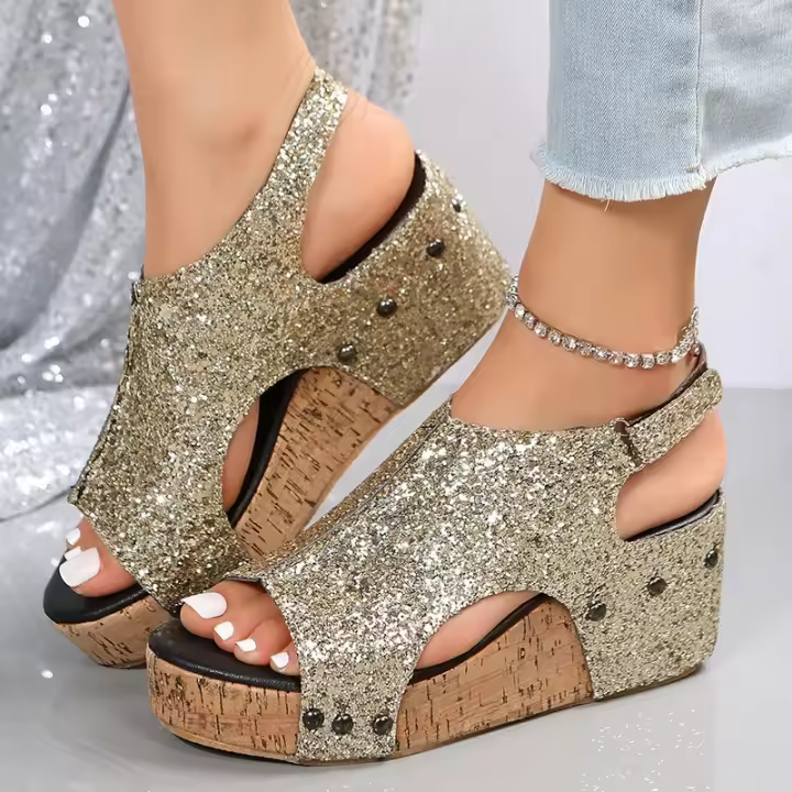 Sandalias de tacón de cuña para mujer, zapatos de verano, zapato de tacón alto para mujer - 1