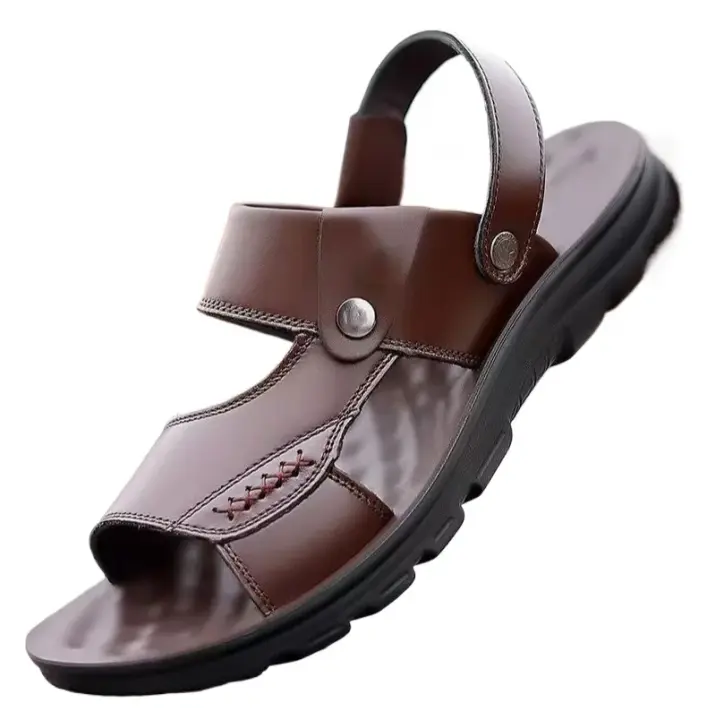 Sandalias de cuero suave de verano para hombre, sandalias antideslizantes informales con punta abierta para exteriores, sandalias deportivas cómodas para playa - 1
