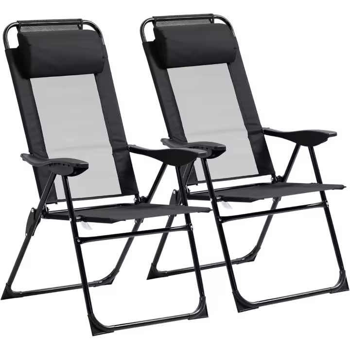 Sillas de Camping Plegables Montables, Desmontables, Respalda Reclinable en 5 Niveles, Carga 120kg, Para Patio Playa Negro 62x70x109 cm - 1