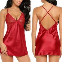 Vestido de seda de hielo Sexy para mujer, suave y cómodo camisón de encaje, lencería caliente - details 1