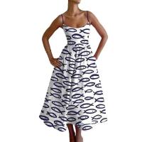 Verano Boho mujer moda pescado y camarón estampado cuello en U cintura plisada con tirantes grandes vestido Maxi Vestidos - details 4