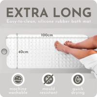 Alfombra de baño blanca | Alfombra de ducha lavable a máquina para niños | (100x40cm) Alfombra de baño extra larga Alfombra de ducha antideslizante y antimoho - details 0