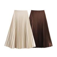 BUNO-moda femenina, faldas plisadas de verano, elegantes, largas, versátiles, Color sólido, pliegues, cintura elástica, faldas holgadas informales para mujer - details 1