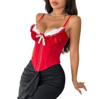 Camiseta sin mangas para mujer, top de encaje, crop top con cuello en V, camisetas con tirantes ajustables, sin vientre, verano, camisola, sujetador de encaje floral. - details 0