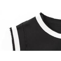 Vestido corto de satén negro sin mangas con cuello redondo y contraste alto para mujer - details 7