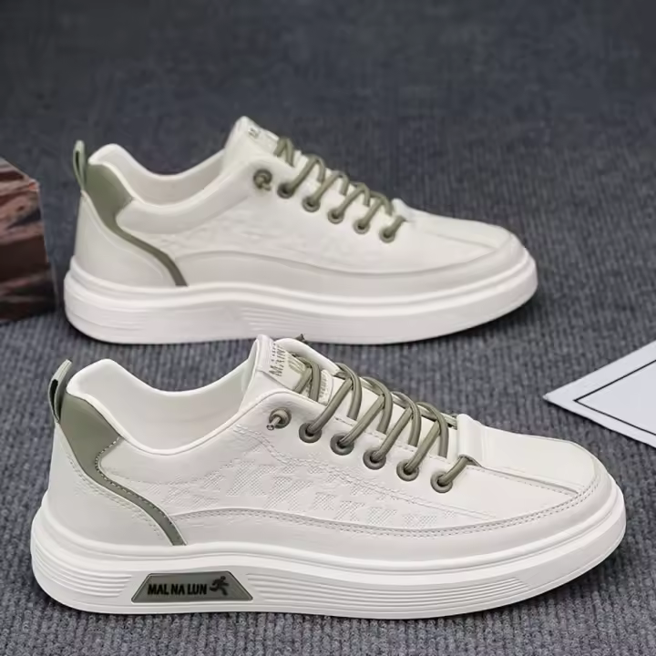 Zapatillas de Moda para Hombres MAINALUN Zapatos Deportivos Casuales de Tacón Bajo, Color Sólido, Punta Redonda, Suela de PVC, Forro de PU, Cierre Elástico, Plantilla de Tela Transpirable - 1