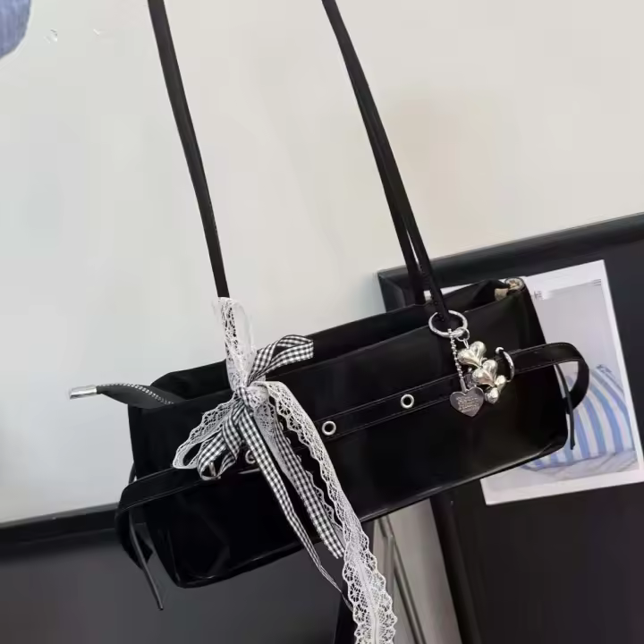 Bolso de mano francés dulce que combina con todo, bolso de hombro de PU con lazo colgante, estilo coreano, Color sólido, bolsos para las axilas para mujer, uso diario - 1