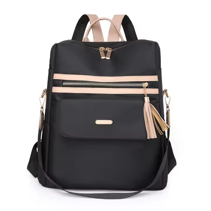 Mochila De Trabajo ligera para mujer, morral de viaje informal, resistente al agua, color negro y rosa - 1
