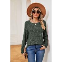 Jersey de manga larga para mujer, camiseta holgada con cuello redondo, tops de Color sólido, otoño e invierno, nuevo - details 18