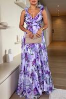 Vestido Largo de Fiesta Étnico con Volantes - Tul Floral Estampado Tropical, Tirantes Finos Ajustables - Elegante Vestido de Noche para Bodas, Fiestas de Verano 2025 - details 7
