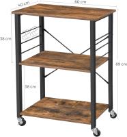 Estantería de Cocina con Ruedas, Carrito de Servicio de 3 Niveles, Estantería para Microondas, Horno, Tostadora, Marco de Metal con 6 Ganchos, Marrón Rústico y Negro KKS60XV1 - details 3