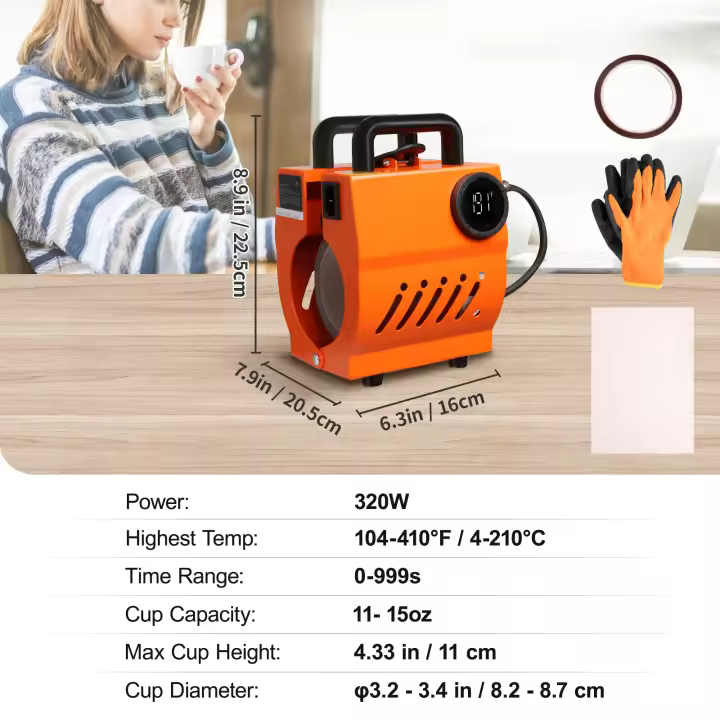 SucceBuy Máquina de prensado en caliente para tazas, transferencia por sublimación de vasos, prensa en caliente para tazas con guantes y cinta resistentes al calor - 1