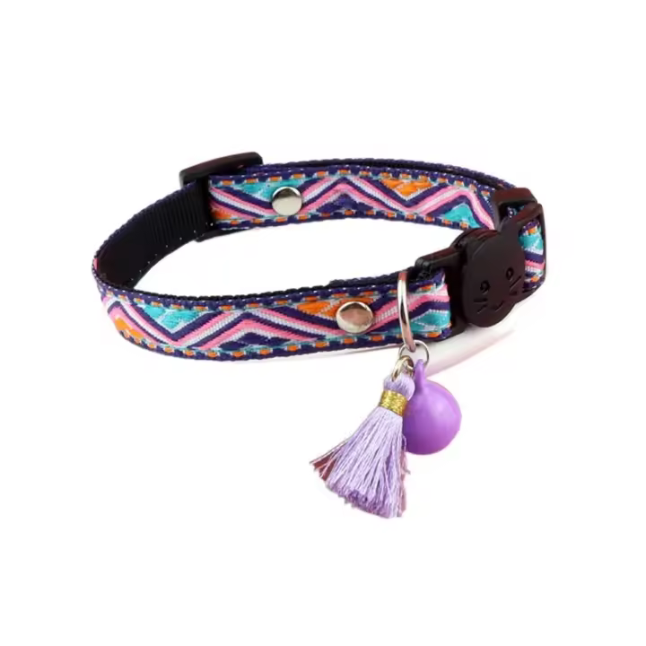 Collar ajustable para gato con borlas y campanas, Collar colorido para mascotas, patrón Jacquard a cuadros, exquisita correa para el cuello para mascotas, cachorro - 1