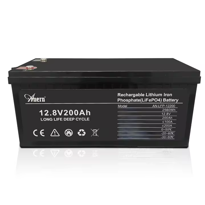 Batería LiFePO4 de 12V y 200Ah, batería de fosfato de hierro y litio Anern de 12,8 V, BMS integrado para inversor Solar para el hogar al aire libre - 1