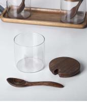 Tarro de condimentos de cocina, botella de vidrio para especias y pimienta, recipiente para refrigeración de alimentos, granos, azúcar, con tapa de madera, tarro de sal - details 3