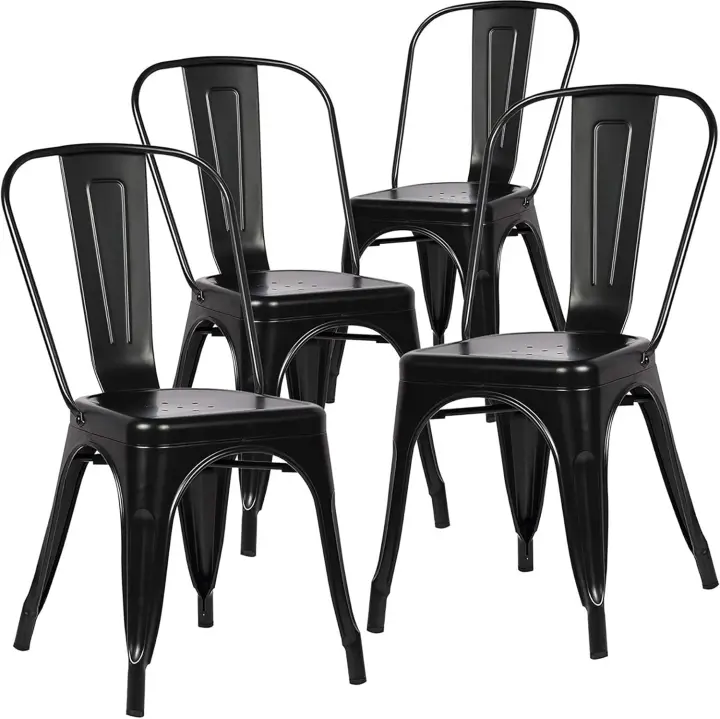 Juego de 4 Sillas de Comedor de Metal Vintage Industrial Adecuado para Uso Interior y Exterior - 1