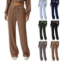Pantalones de encaje con cintura elástica deportivos informales de pierna ancha para mujer, diseño de color sólido - details 1